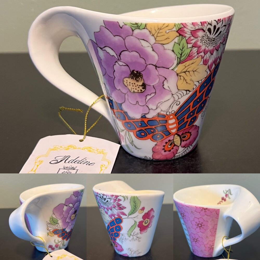 ADELINE Porcelain Cup Mug Handcrafted Sculpted Asymmetrical Grandmillennial NWT